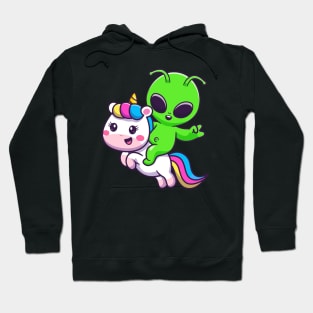 Cute Alien Riding Unicorn Cartoon Hoodie